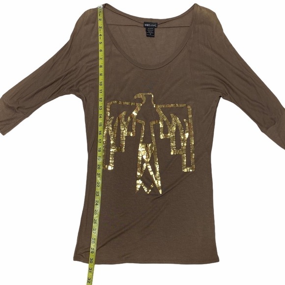 WET Seal Brown Sequined Eagle Blouse Size Medium - Picture 9 of 10